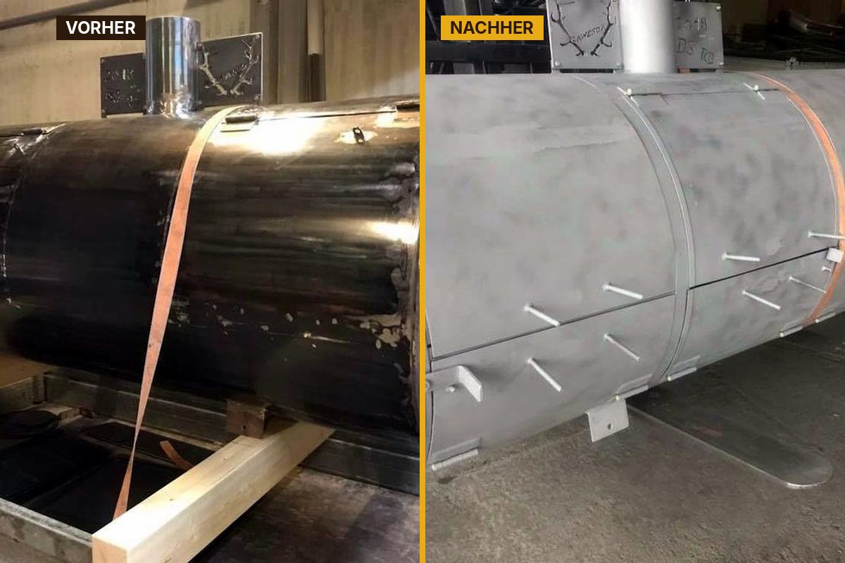 Stahlkessel für einen Smoker – vorher und nachher